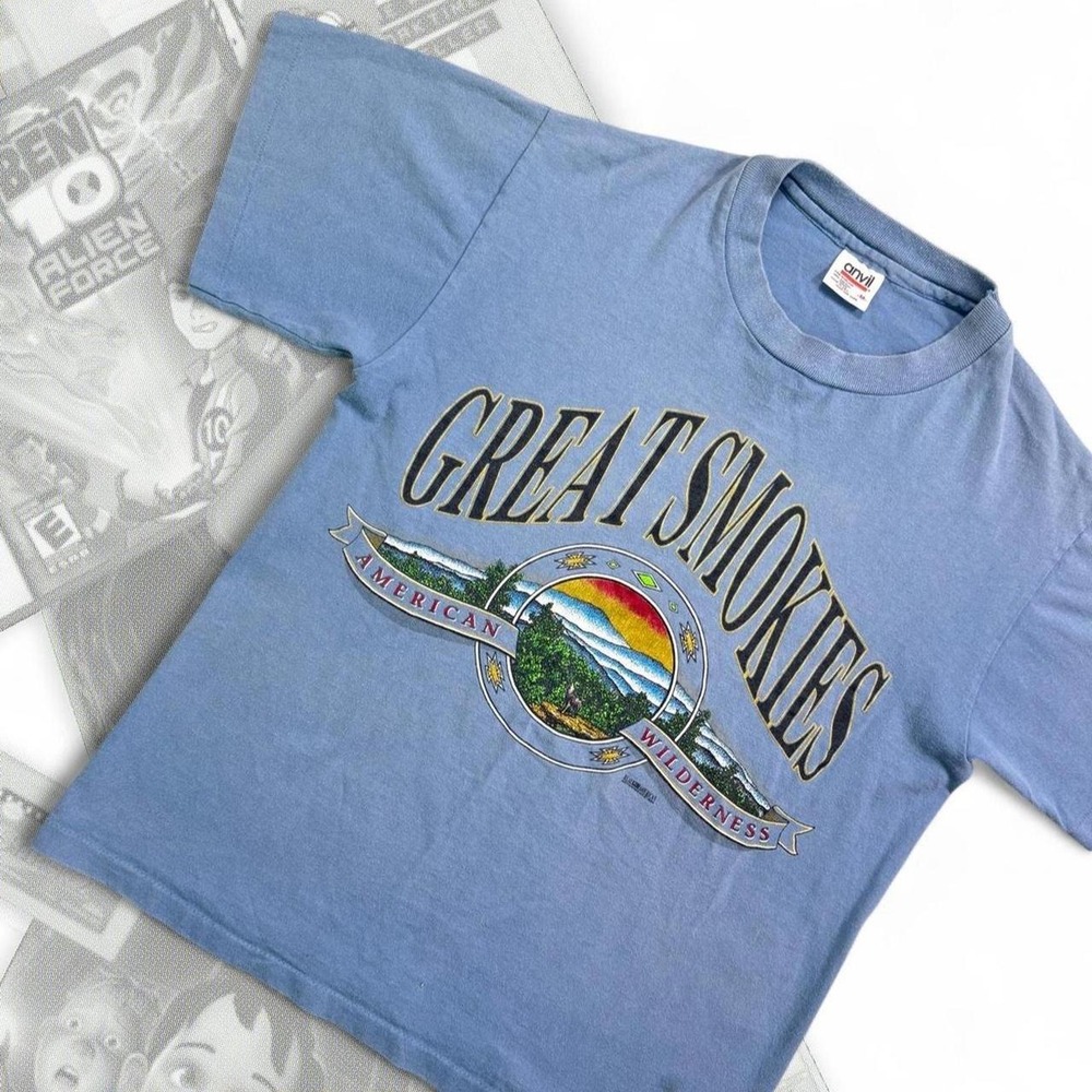 Vintage 90’s Blue Anvil Single Stitch Great Smokies Mountain Graphic Tee Shirt